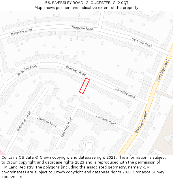 56, RIVERSLEY ROAD, GLOUCESTER, GL2 0QT: Location map and indicative extent of plot