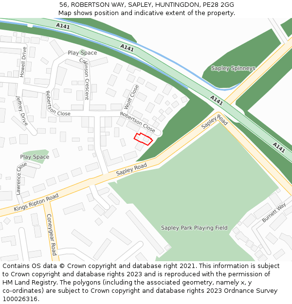 56, ROBERTSON WAY, SAPLEY, HUNTINGDON, PE28 2GG: Location map and indicative extent of plot