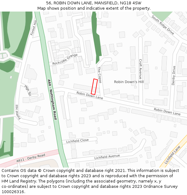 56, ROBIN DOWN LANE, MANSFIELD, NG18 4SW: Location map and indicative extent of plot