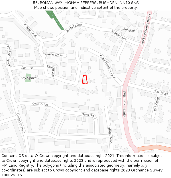 56, ROMAN WAY, HIGHAM FERRERS, RUSHDEN, NN10 8NS: Location map and indicative extent of plot