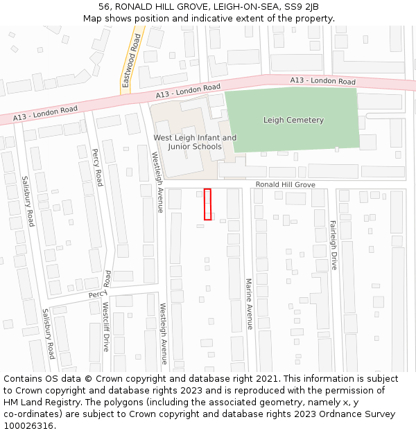 56, RONALD HILL GROVE, LEIGH-ON-SEA, SS9 2JB: Location map and indicative extent of plot