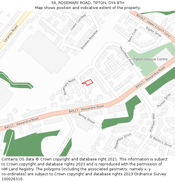 56, ROSEMARY ROAD, TIPTON, DY4 8TH: Location map and indicative extent of plot