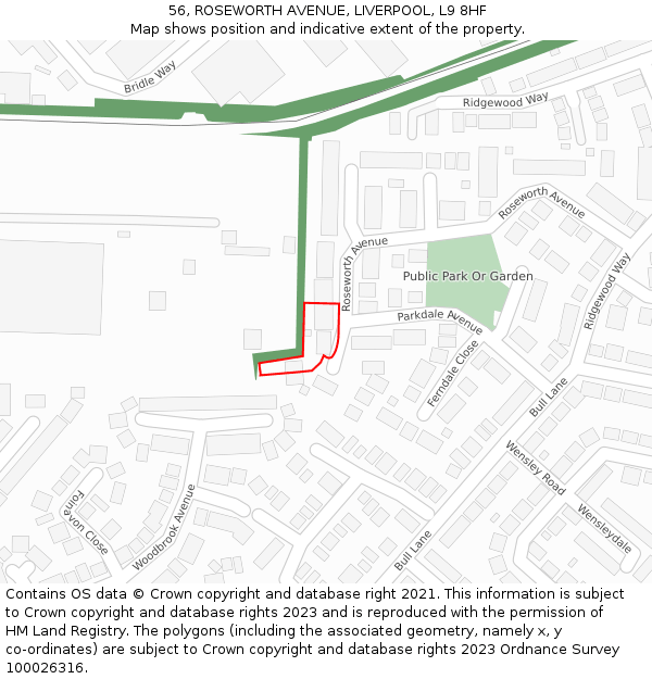 56, ROSEWORTH AVENUE, LIVERPOOL, L9 8HF: Location map and indicative extent of plot