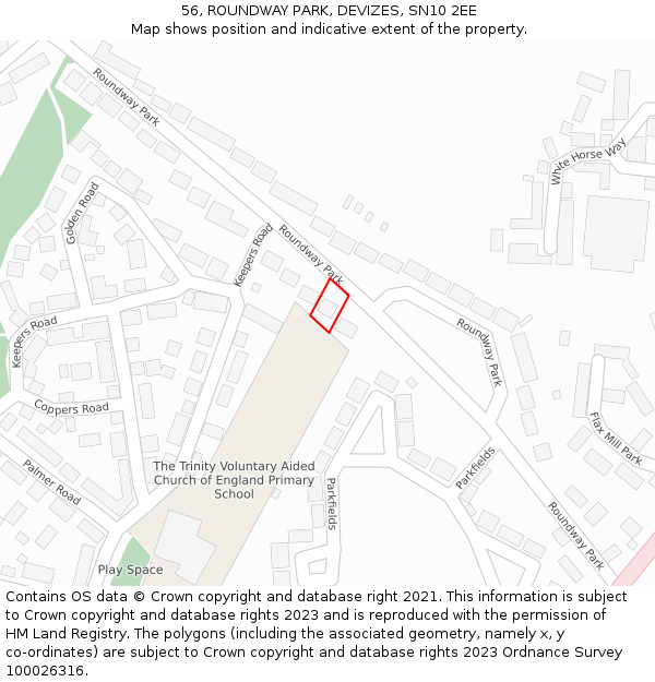 56, ROUNDWAY PARK, DEVIZES, SN10 2EE: Location map and indicative extent of plot