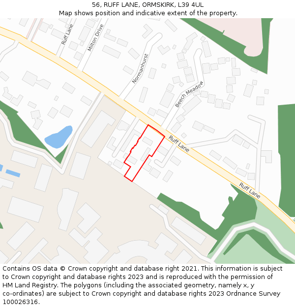 56, RUFF LANE, ORMSKIRK, L39 4UL: Location map and indicative extent of plot