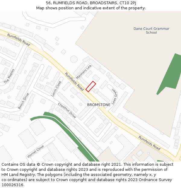 56, RUMFIELDS ROAD, BROADSTAIRS, CT10 2PJ: Location map and indicative extent of plot