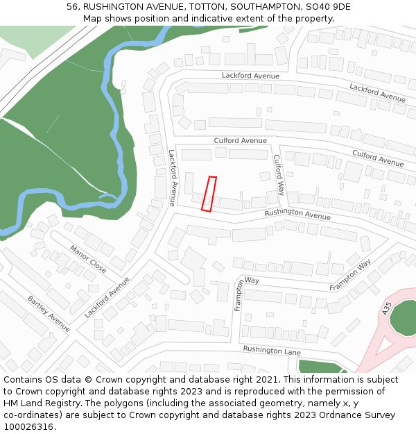 56, RUSHINGTON AVENUE, TOTTON, SOUTHAMPTON, SO40 9DE: Location map and indicative extent of plot