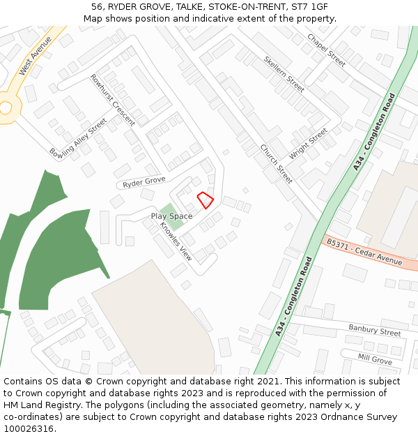 56, RYDER GROVE, TALKE, STOKE-ON-TRENT, ST7 1GF: Location map and indicative extent of plot