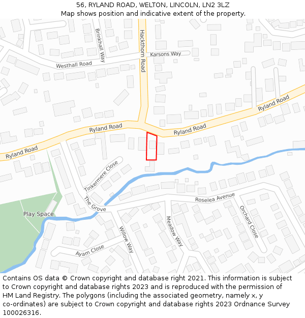 56, RYLAND ROAD, WELTON, LINCOLN, LN2 3LZ: Location map and indicative extent of plot