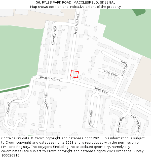 56, RYLES PARK ROAD, MACCLESFIELD, SK11 8AL: Location map and indicative extent of plot