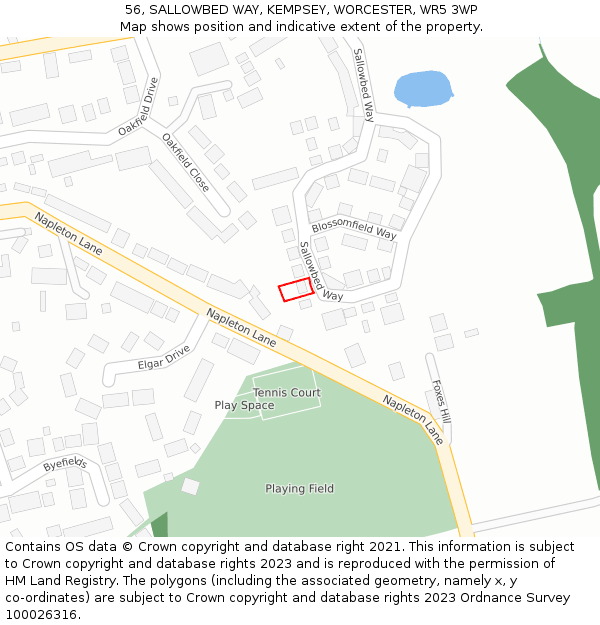 56, SALLOWBED WAY, KEMPSEY, WORCESTER, WR5 3WP: Location map and indicative extent of plot