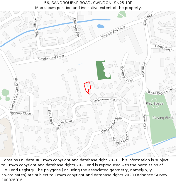 56, SANDBOURNE ROAD, SWINDON, SN25 1RE: Location map and indicative extent of plot