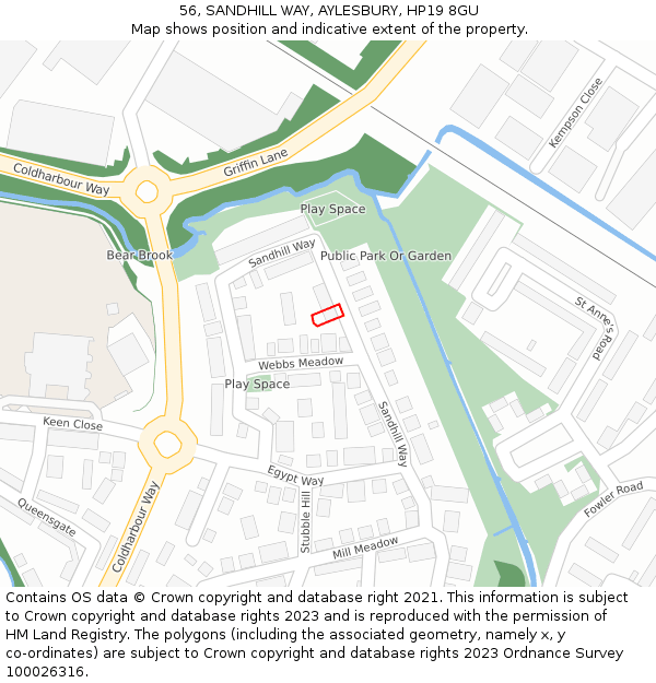 56, SANDHILL WAY, AYLESBURY, HP19 8GU: Location map and indicative extent of plot