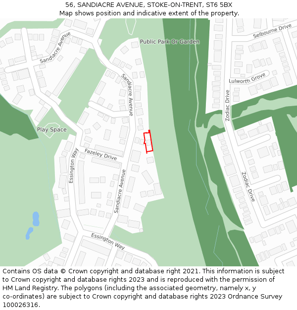 56, SANDIACRE AVENUE, STOKE-ON-TRENT, ST6 5BX: Location map and indicative extent of plot