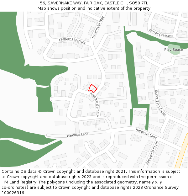 56, SAVERNAKE WAY, FAIR OAK, EASTLEIGH, SO50 7FL: Location map and indicative extent of plot