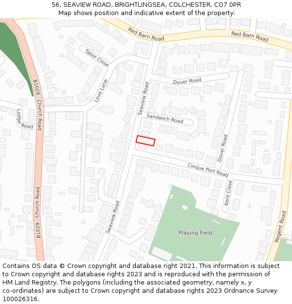 56, SEAVIEW ROAD, BRIGHTLINGSEA, COLCHESTER, CO7 0PR: Location map and indicative extent of plot