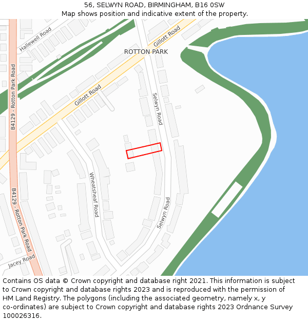 56, SELWYN ROAD, BIRMINGHAM, B16 0SW: Location map and indicative extent of plot