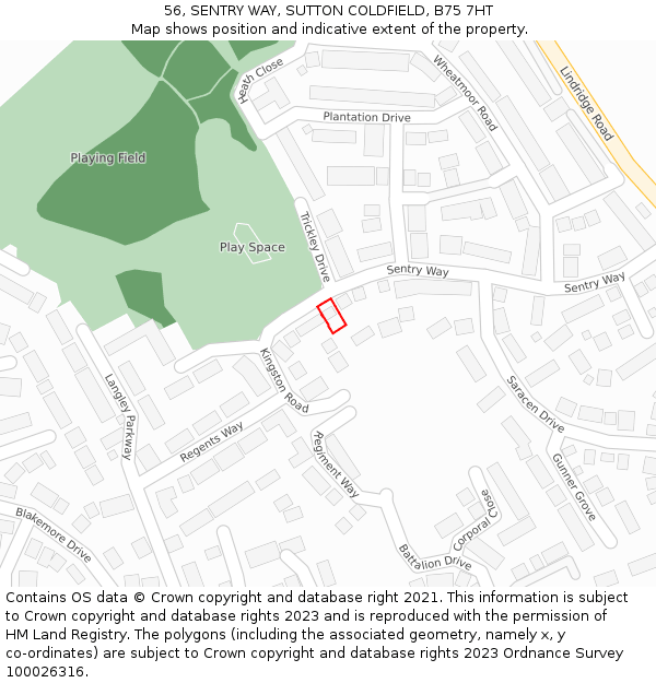 56, SENTRY WAY, SUTTON COLDFIELD, B75 7HT: Location map and indicative extent of plot