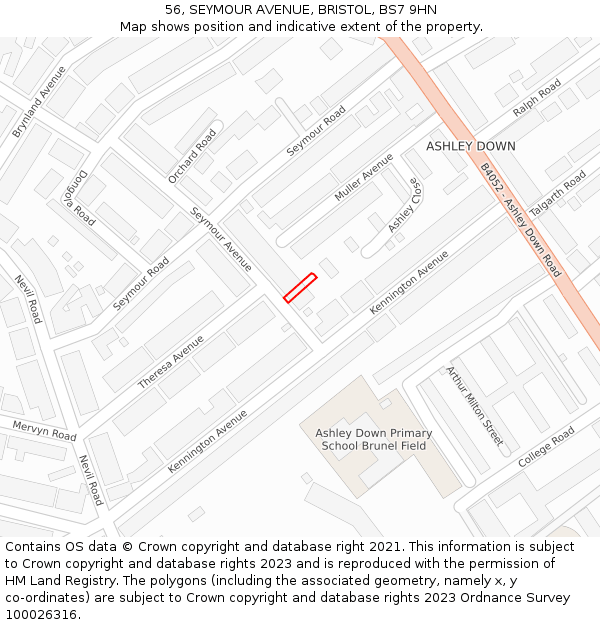 56, SEYMOUR AVENUE, BRISTOL, BS7 9HN: Location map and indicative extent of plot