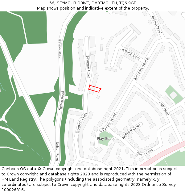 56, SEYMOUR DRIVE, DARTMOUTH, TQ6 9GE: Location map and indicative extent of plot