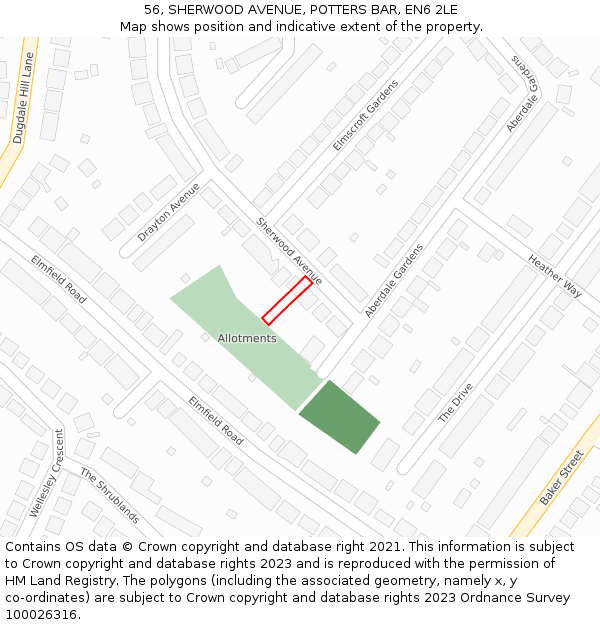 56, SHERWOOD AVENUE, POTTERS BAR, EN6 2LE: Location map and indicative extent of plot