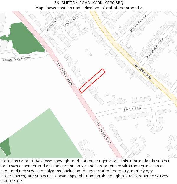 56, SHIPTON ROAD, YORK, YO30 5RQ: Location map and indicative extent of plot