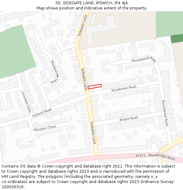 56, SIDEGATE LANE, IPSWICH, IP4 4JA: Location map and indicative extent of plot