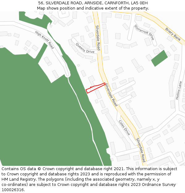 56, SILVERDALE ROAD, ARNSIDE, CARNFORTH, LA5 0EH: Location map and indicative extent of plot