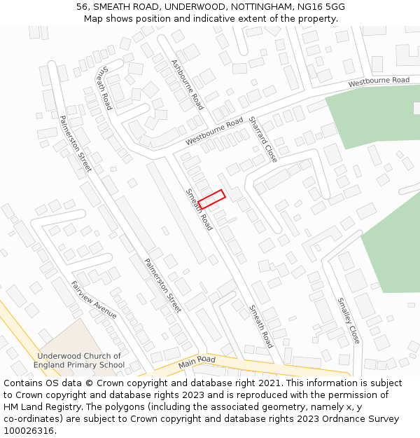 56, SMEATH ROAD, UNDERWOOD, NOTTINGHAM, NG16 5GG: Location map and indicative extent of plot