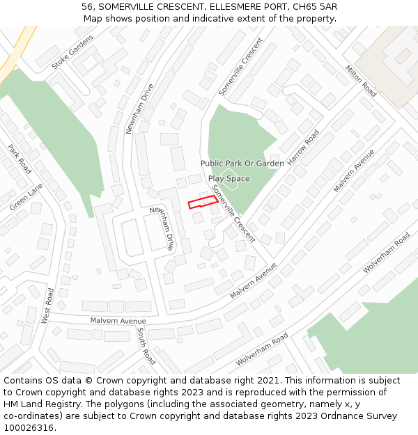 56, SOMERVILLE CRESCENT, ELLESMERE PORT, CH65 5AR: Location map and indicative extent of plot