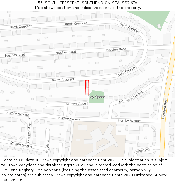 56, SOUTH CRESCENT, SOUTHEND-ON-SEA, SS2 6TA: Location map and indicative extent of plot