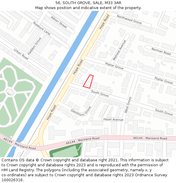 56, SOUTH GROVE, SALE, M33 3AR: Location map and indicative extent of plot