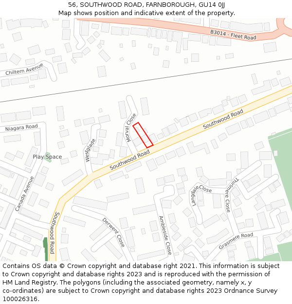 56, SOUTHWOOD ROAD, FARNBOROUGH, GU14 0JJ: Location map and indicative extent of plot