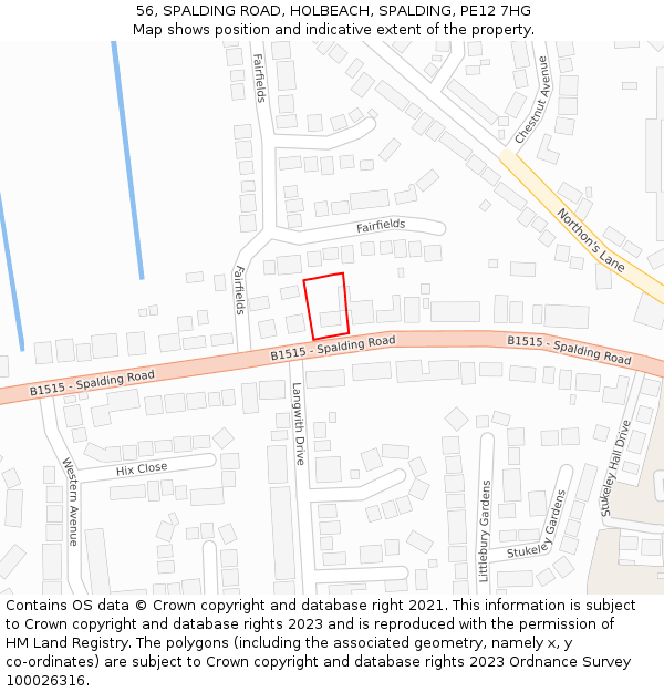 56, SPALDING ROAD, HOLBEACH, SPALDING, PE12 7HG: Location map and indicative extent of plot