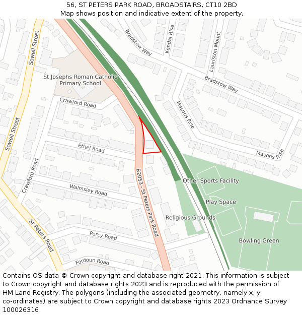 56, ST PETERS PARK ROAD, BROADSTAIRS, CT10 2BD: Location map and indicative extent of plot