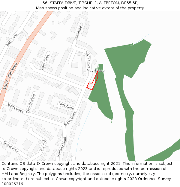 56, STAFFA DRIVE, TIBSHELF, ALFRETON, DE55 5PJ: Location map and indicative extent of plot