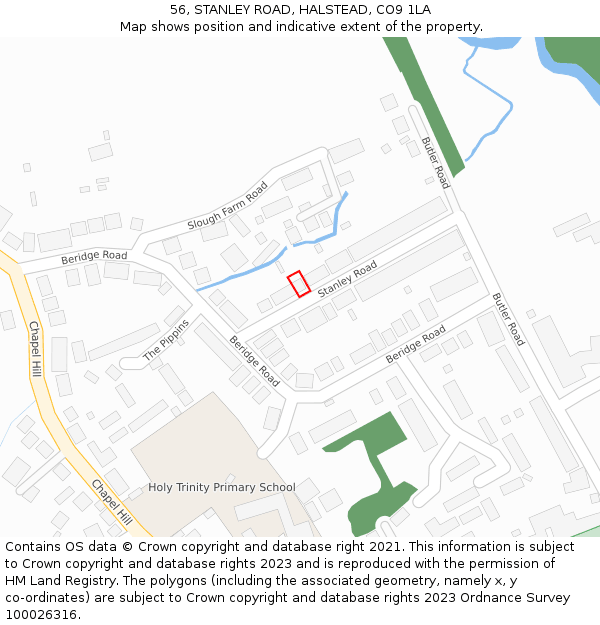 56, STANLEY ROAD, HALSTEAD, CO9 1LA: Location map and indicative extent of plot