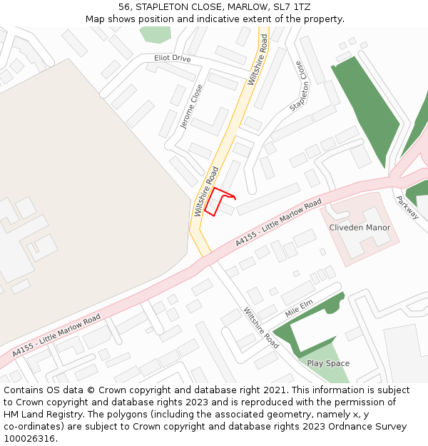 56, STAPLETON CLOSE, MARLOW, SL7 1TZ: Location map and indicative extent of plot