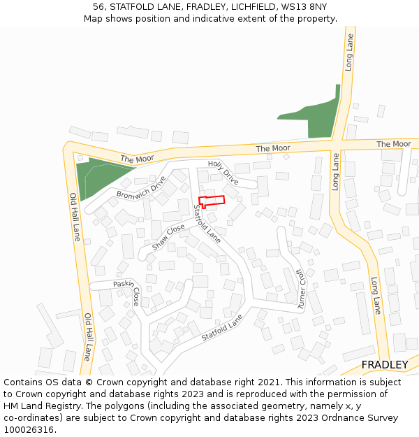 56, STATFOLD LANE, FRADLEY, LICHFIELD, WS13 8NY: Location map and indicative extent of plot