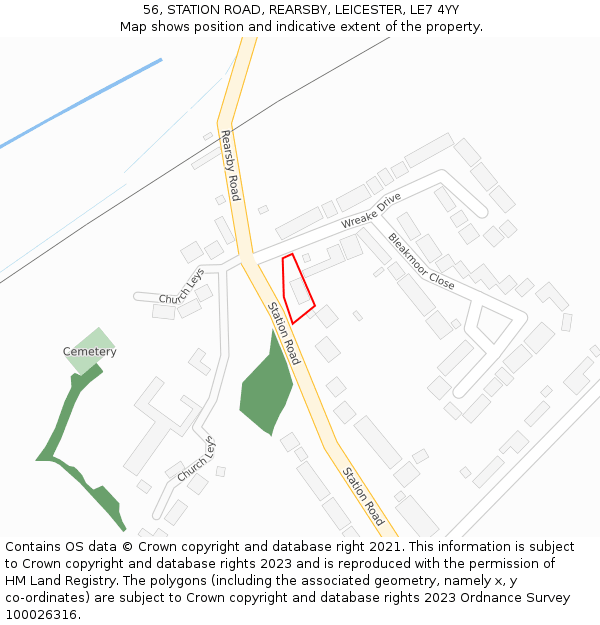 56, STATION ROAD, REARSBY, LEICESTER, LE7 4YY: Location map and indicative extent of plot