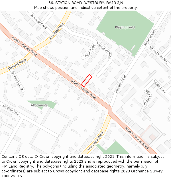 56, STATION ROAD, WESTBURY, BA13 3JN: Location map and indicative extent of plot