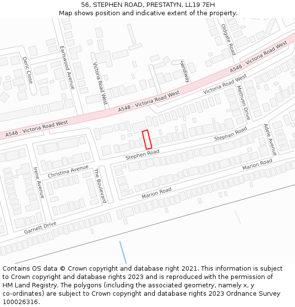 56, STEPHEN ROAD, PRESTATYN, LL19 7EH: Location map and indicative extent of plot