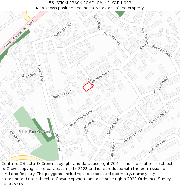 56, STICKLEBACK ROAD, CALNE, SN11 9RB: Location map and indicative extent of plot