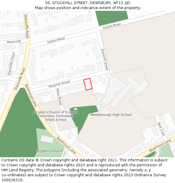 56, STOCKHILL STREET, DEWSBURY, WF13 2JD: Location map and indicative extent of plot