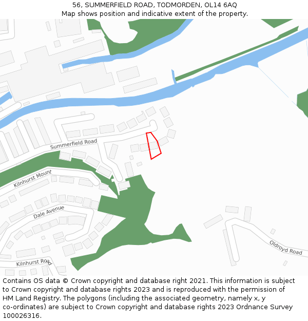 56, SUMMERFIELD ROAD, TODMORDEN, OL14 6AQ: Location map and indicative extent of plot