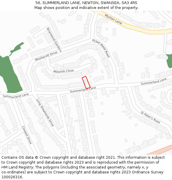 56, SUMMERLAND LANE, NEWTON, SWANSEA, SA3 4RS: Location map and indicative extent of plot