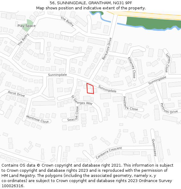 56, SUNNINGDALE, GRANTHAM, NG31 9PF: Location map and indicative extent of plot