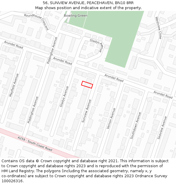 56, SUNVIEW AVENUE, PEACEHAVEN, BN10 8RR: Location map and indicative extent of plot