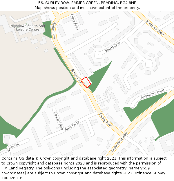56, SURLEY ROW, EMMER GREEN, READING, RG4 8NB: Location map and indicative extent of plot