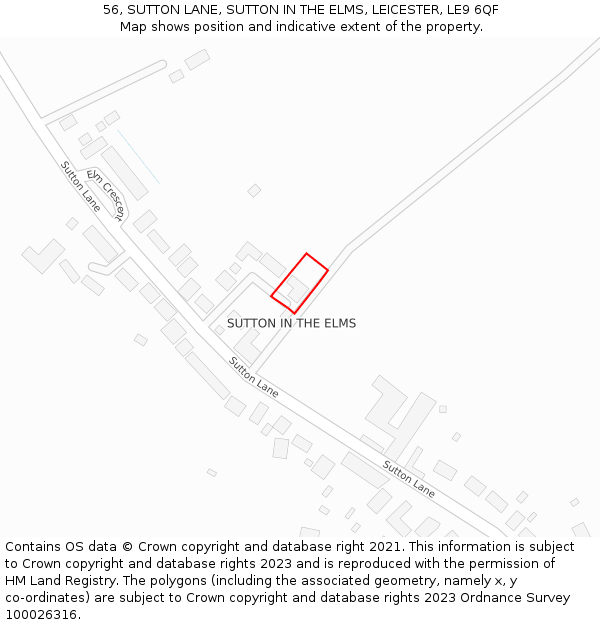 56, SUTTON LANE, SUTTON IN THE ELMS, LEICESTER, LE9 6QF: Location map and indicative extent of plot